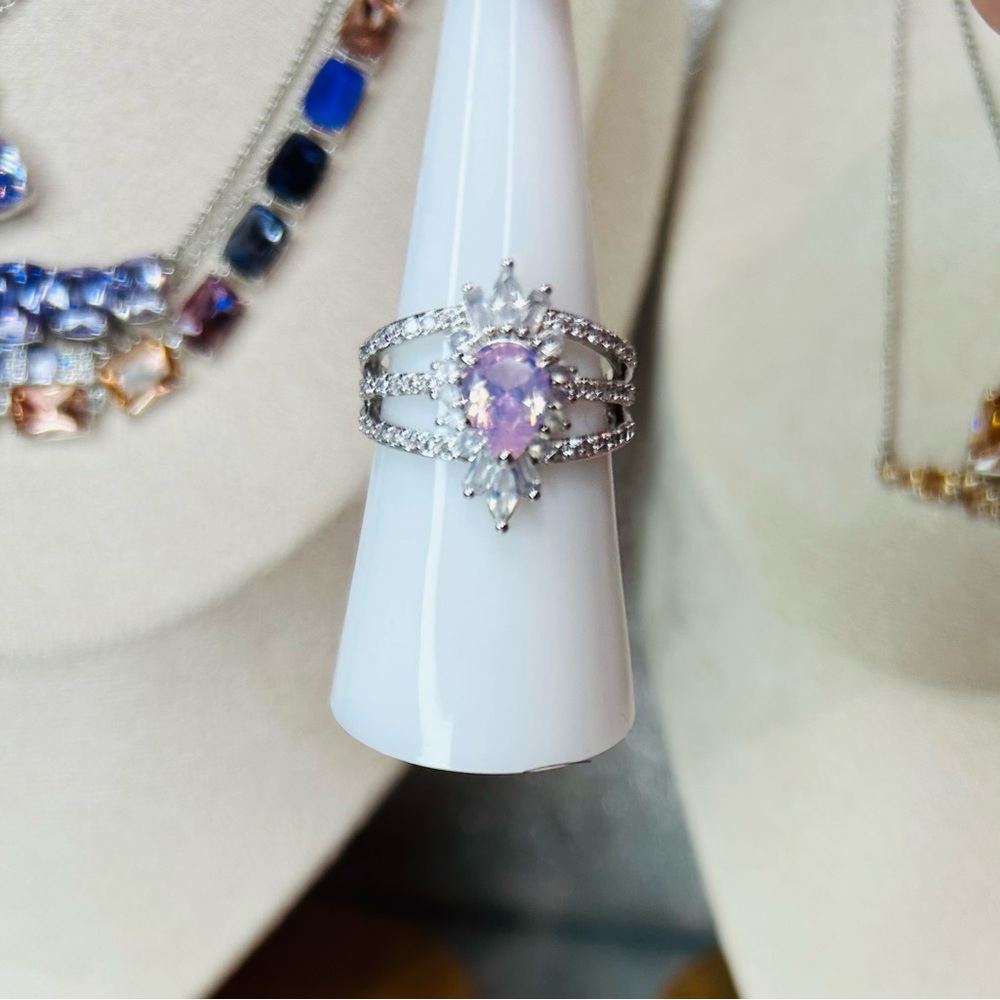 Bomb Party Lab Created Pink Opal Ring on Rhodium Size 7 RBP7450